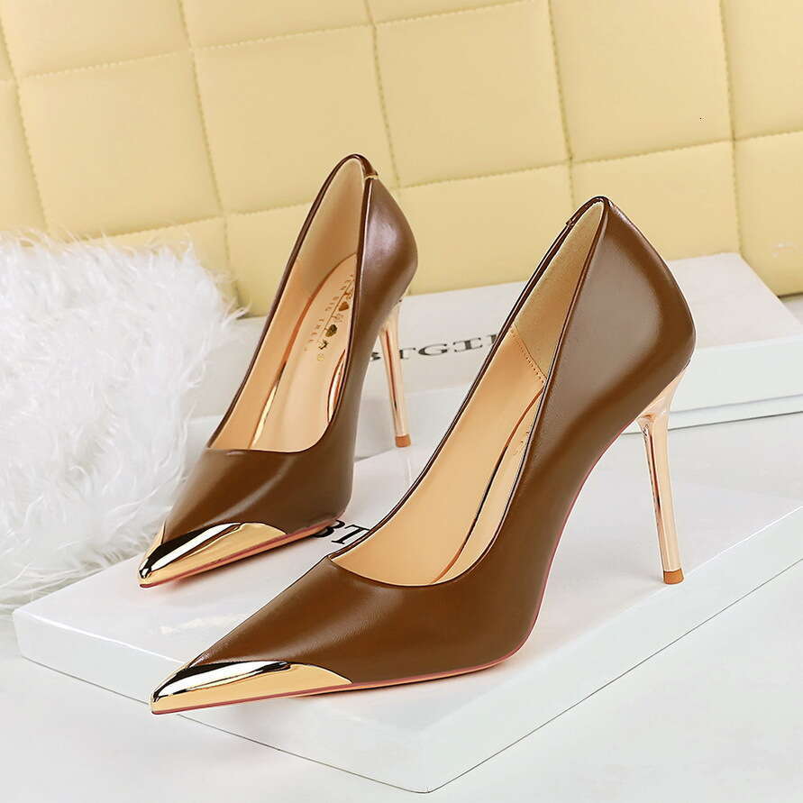 Brown Pumps Designer Shoe 4.5/9.5cm Heels stiletto comfortable High Heel Metal Pointed Toe business casual shoes women