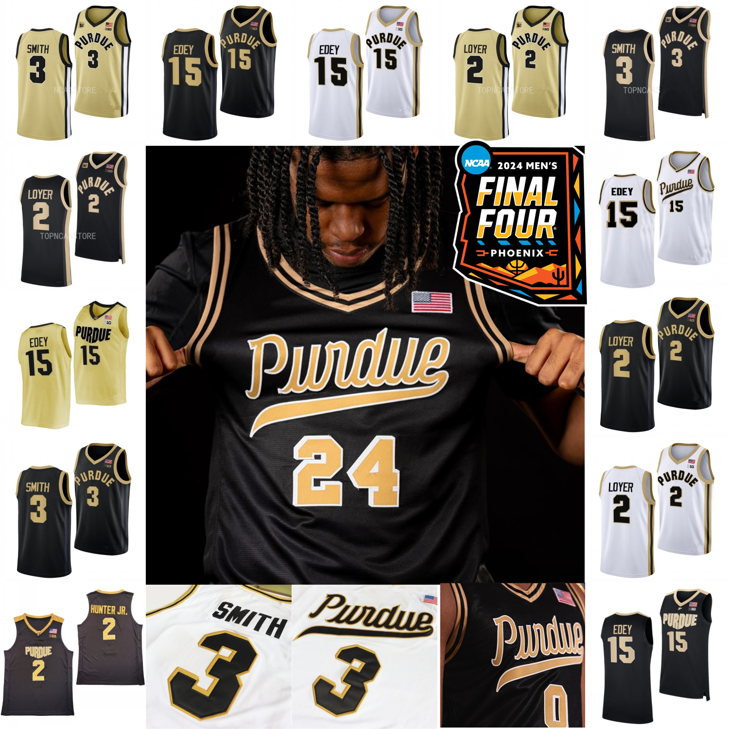 2024 Final Four 4 Patch Purdue Boilermakers Basketball Jersey College Fletcher Loyer Braden Smith Oscar Cluff Jack Benter Zach Edey Liam Murphy C.J. Cox Jacobsen Youth