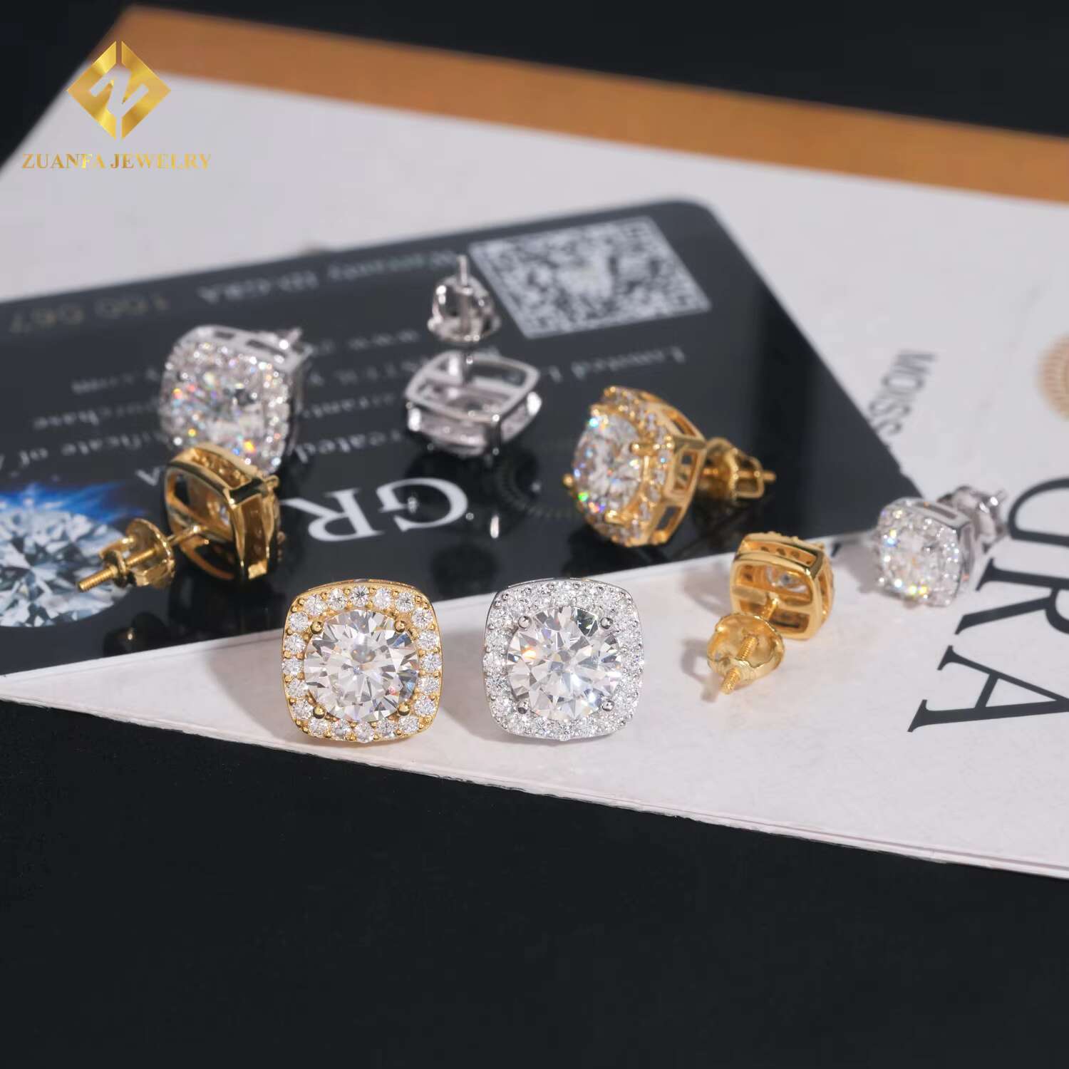 Wholesale Price Hip Hop Jewelry Cluster Stud Earring 925 Sterling Silver VVS Moissanite Fully Iced Out Stud Earring