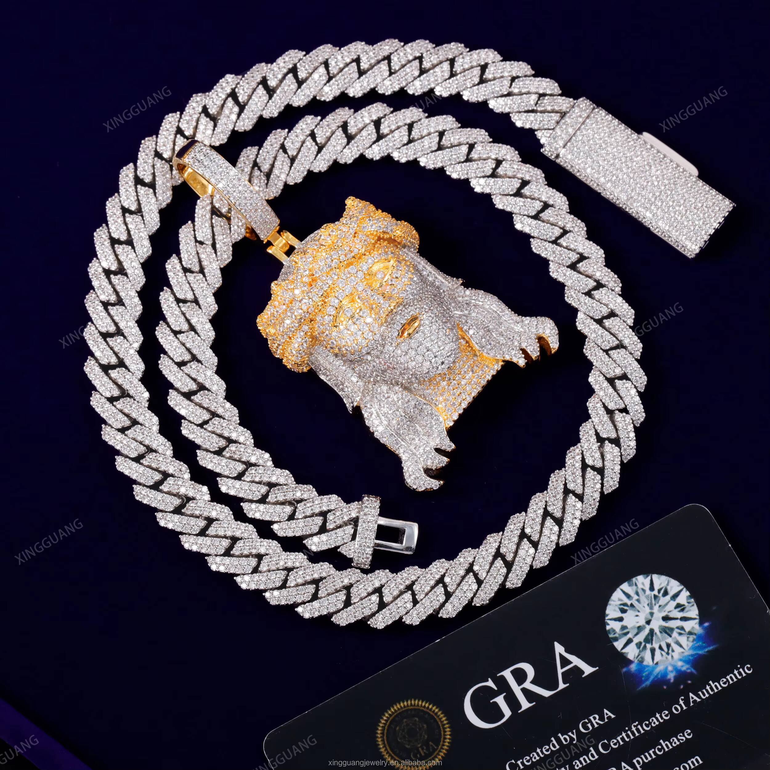 Fashion Jewelry Hip Hop Pendant Gold Plated VVS Moissanite Diamond 925 Sterling Silver Cuban Pendant for Necklace