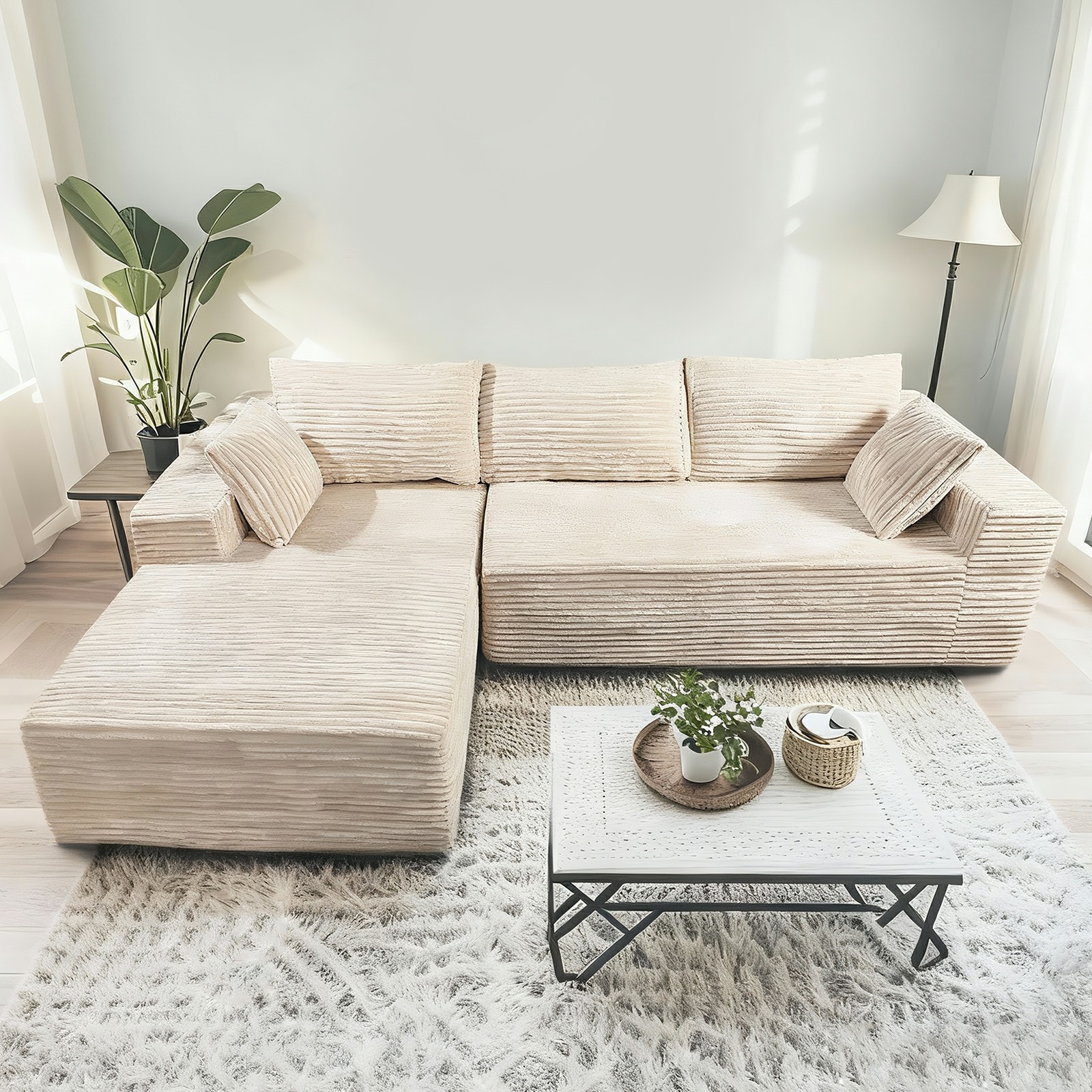 Relax in Comfort Cloud-Like Corduroy Sectional Sofa with Chaise and Built-In Storage Cloud-Like Corduroy Sectional Sofa with Chaise and Built-In Stora