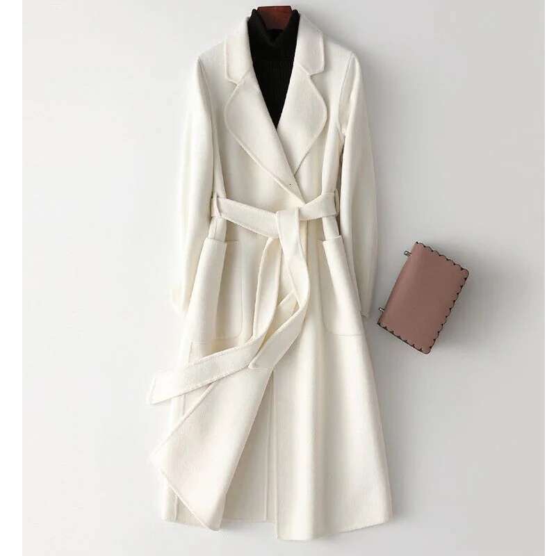 Fimtairah Double-Sided 100% Wool Long Black 2025 Autumn And Winter New Korean Women Woolen Coat