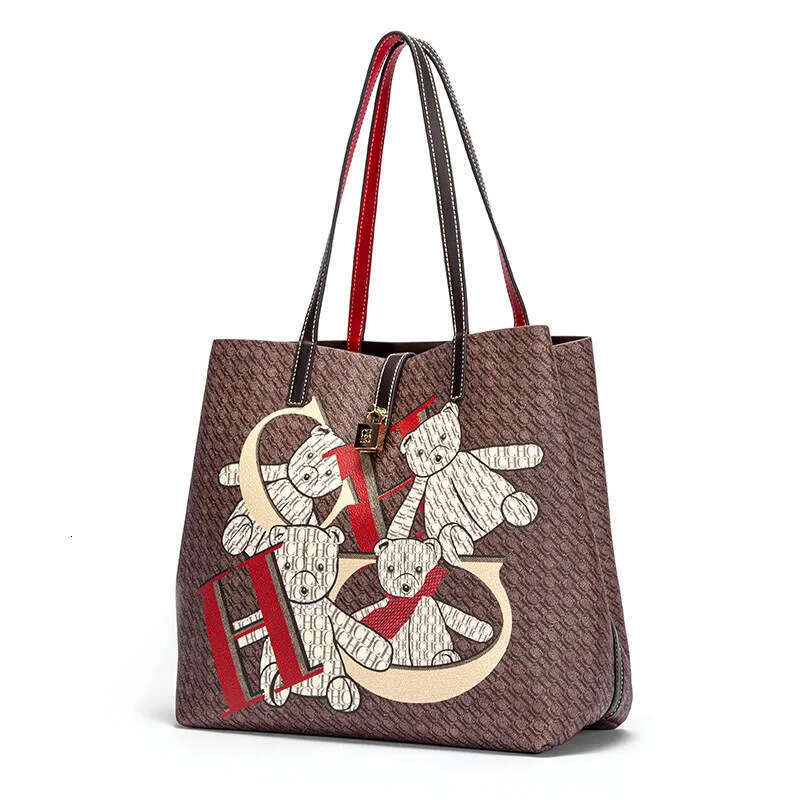 CHHC Classic Commuter Travel Bucket Bag Cartoon Bear Pattern Large Capacity Women's Simple Leisure