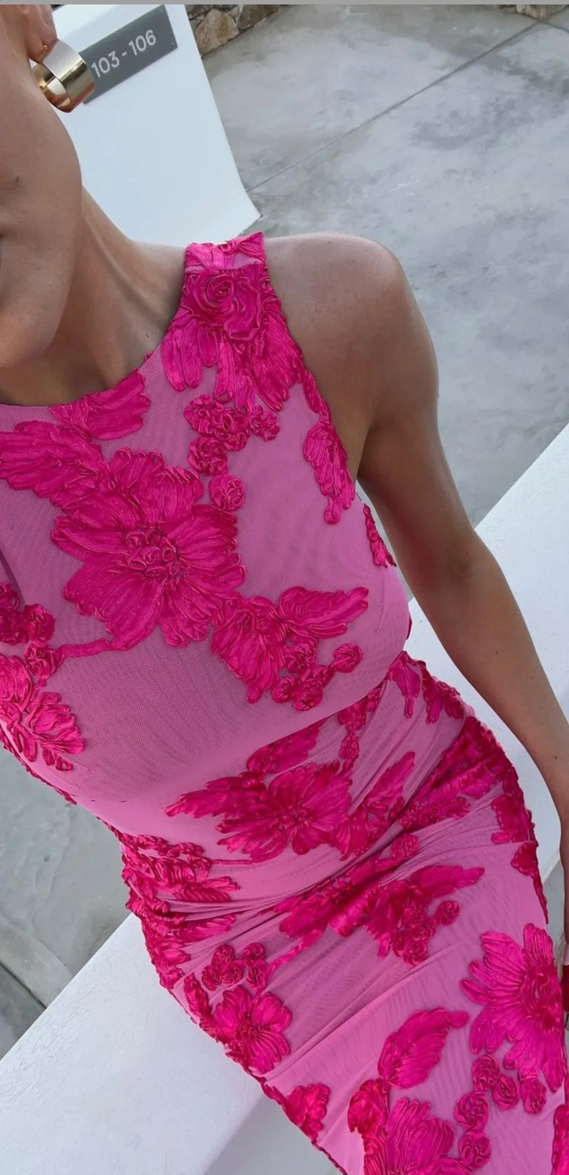 Elegant Women Sleeveless 3d Flowers Party Dress Embroidery Mesh Slim Hip Package Female Fshion Maxi Dresses Robe 250409