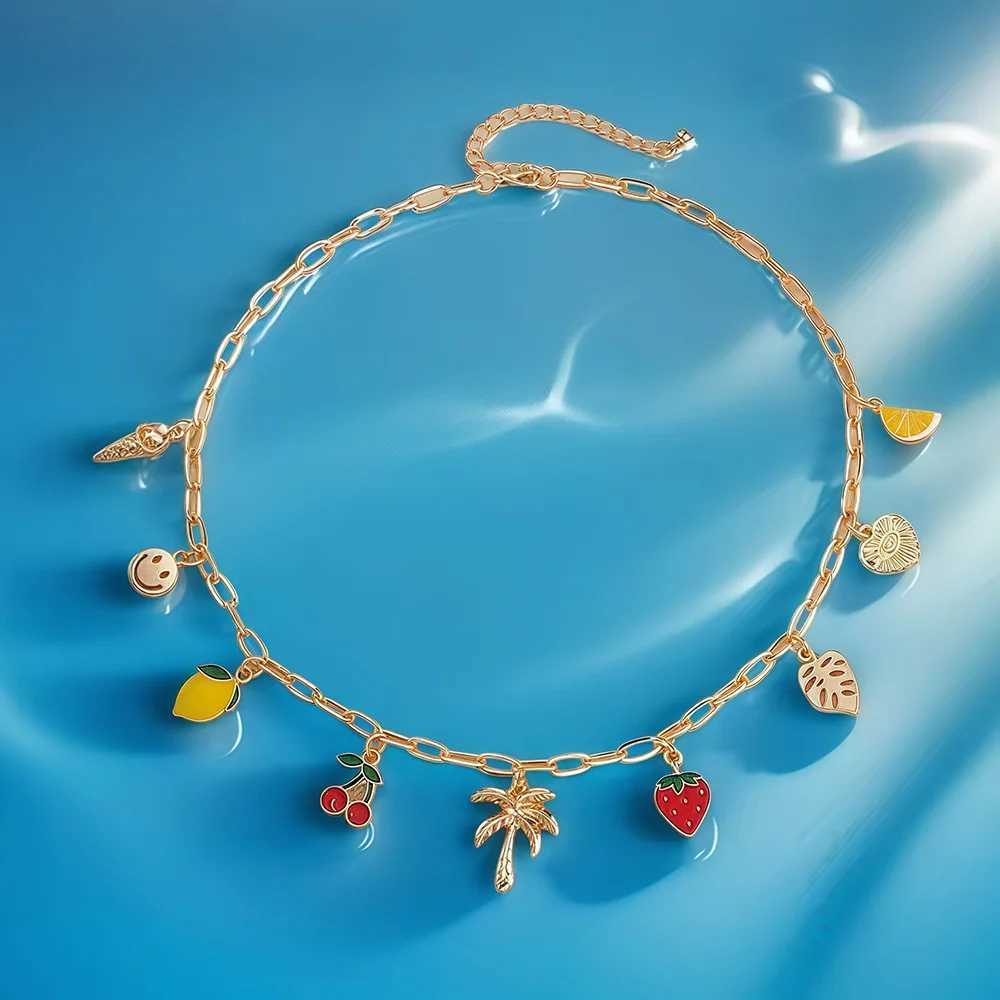 Delicious Fruit Cherry Strawberry Charms Necklace Boho Style Collarbone Chain Sweet Dopamine Woman Choker Jewelry Gift Z250412