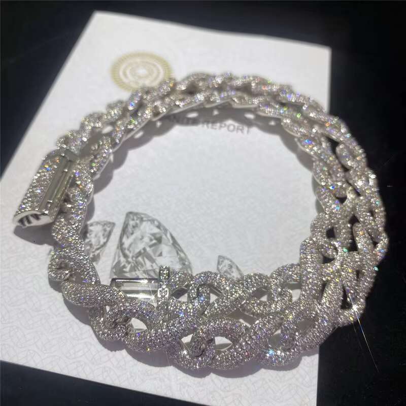 Full Iced Out Classic Box Clasp Moissanite Cuban Link Chain Fine Hip Hop Men Jewelry S925 Cuban Necklace Bling Diamond Chain