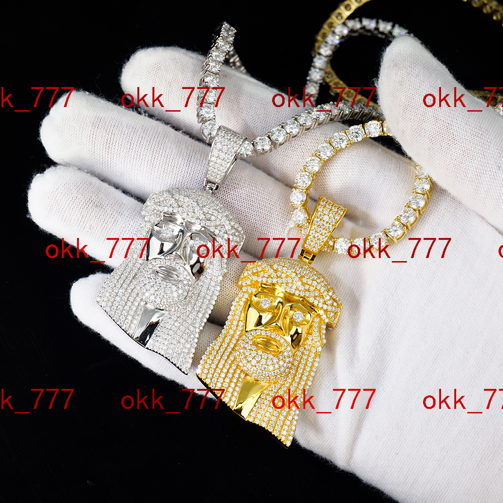 Custom Hiphop Men Women Fine Jewelry 925 Silver Jesus Christ Iced Out Diamond Mossanite Moissanite Tennis Necklace Chain Pendant