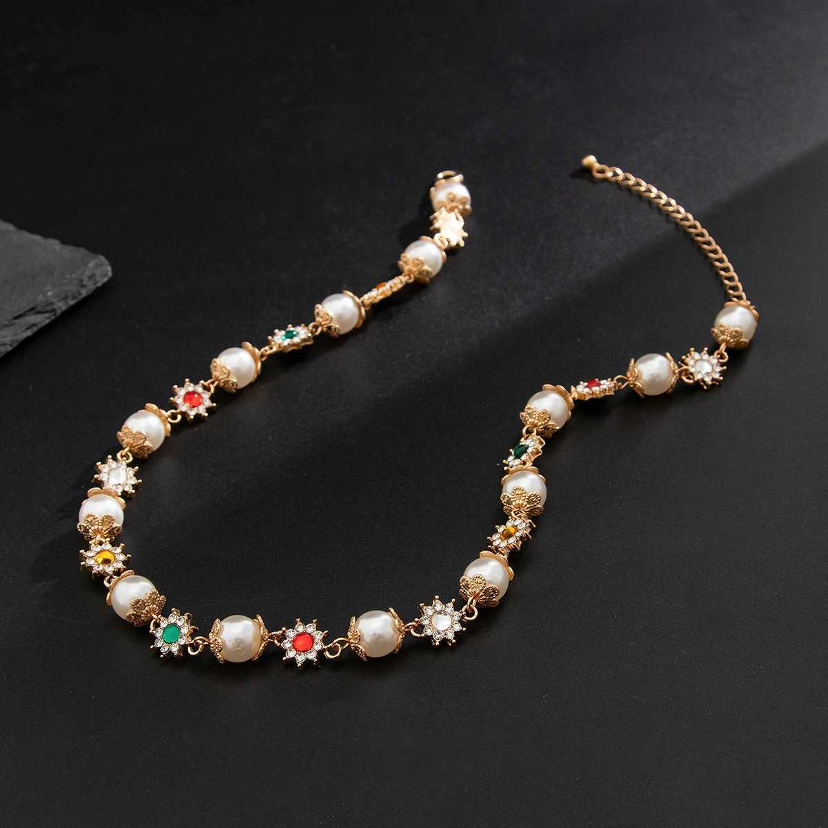 Ingemark Luxury Rhinestone Imitation Pearl Beads Chain Necklace Women Wed Bridal Vintage Jesus Cross Pendant Choker Y2K Jewelry Z250412