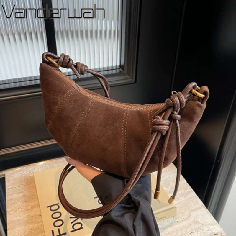 Veet Material Zipper 2025 High Quality Shoulder Crossbody Solid Color Simple Soft Western Style Handbag Retro Small Bag