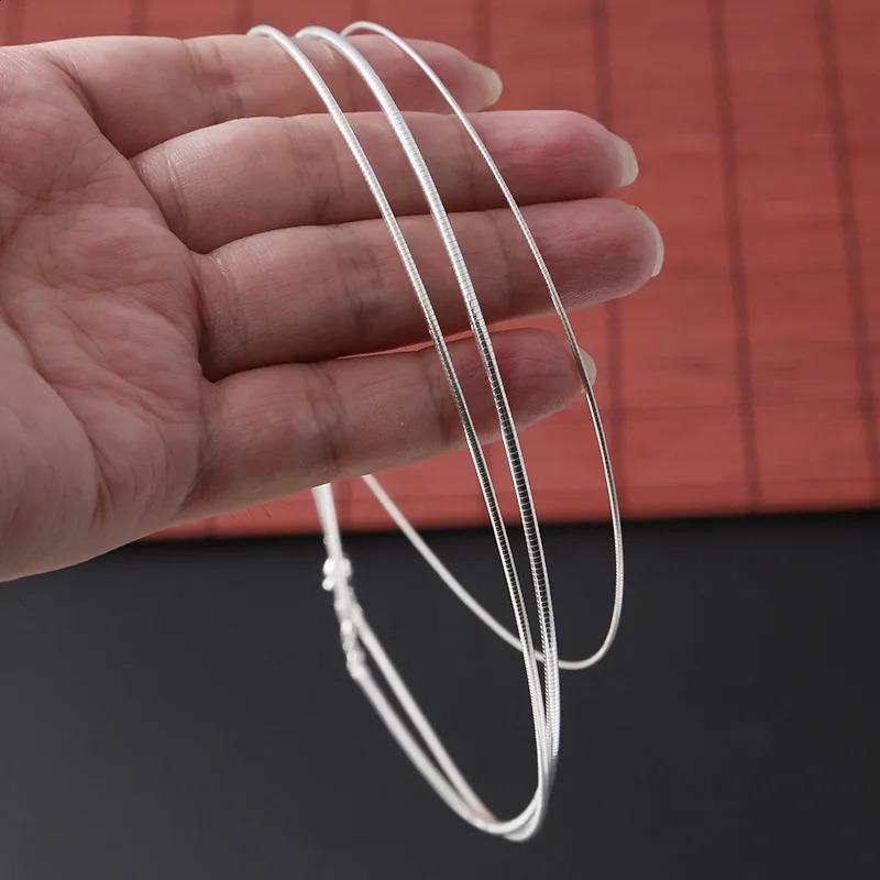 1-2 mm Thick Real Silver Classic Simple Fashion Clavicle Necklace Woman S925 Silver Soft Collar Chain Chokers Chain Jewelry 250407