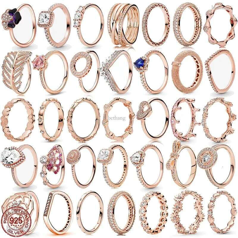 925 Silver Women's Ring Original Rose1 Gold Fashion Ring Zircon Sparkling Wishbone Princess
