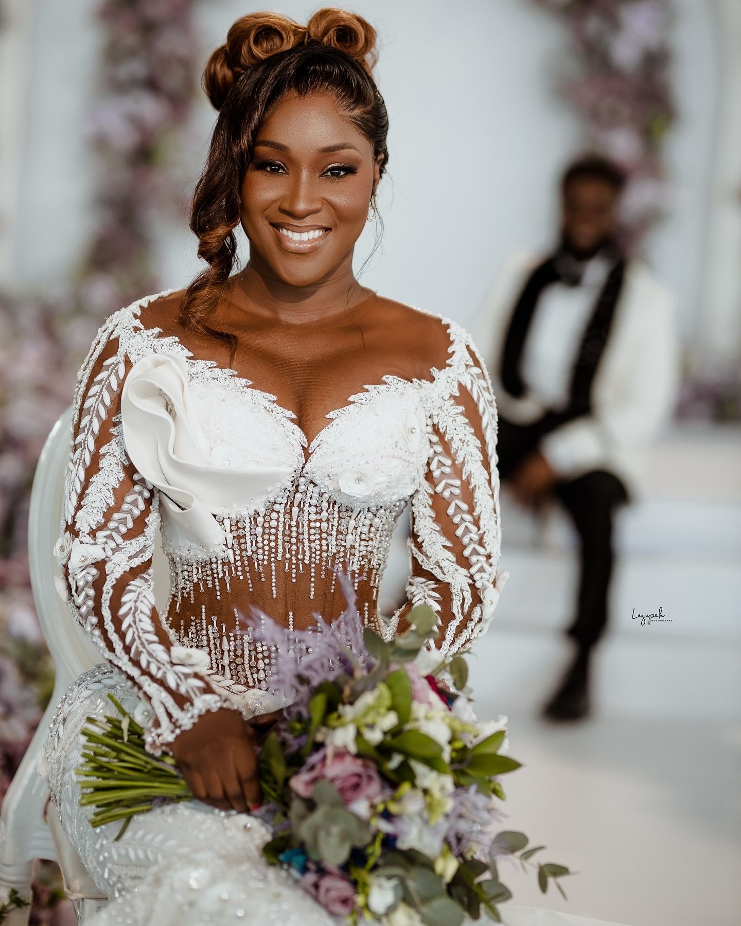 Stunning White Ivory Arabic Aso Ebi Plus Size Mermaid Wedding Dresses Majoring Beadings Pearls Full Sleeves Luxurious Bridal Gowns 4N12