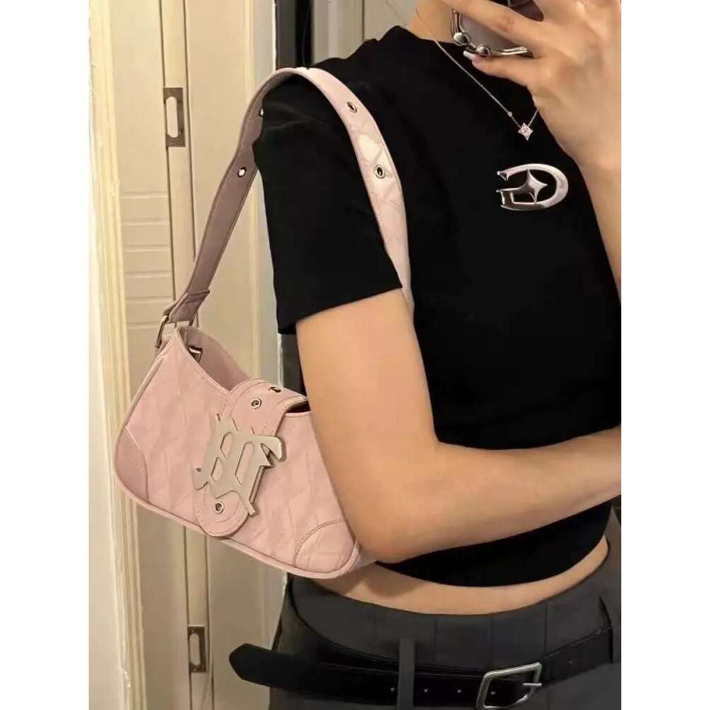 New Simple Black Shoulder Bags For Women Casual Hot Girl PU Leather Underarm Bag Fashion Ladies Pink Rhomboid Lattice Handbags