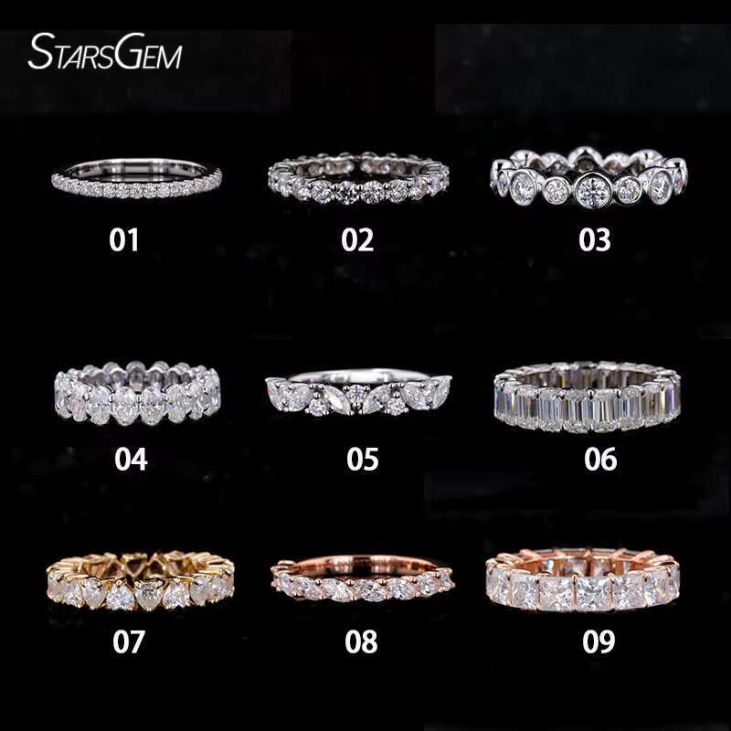 Starsgem Custom Pure Diamond Tennis Eternity Jewelry Band Moissanite 14K Soild Gold Wedding Bands Rings