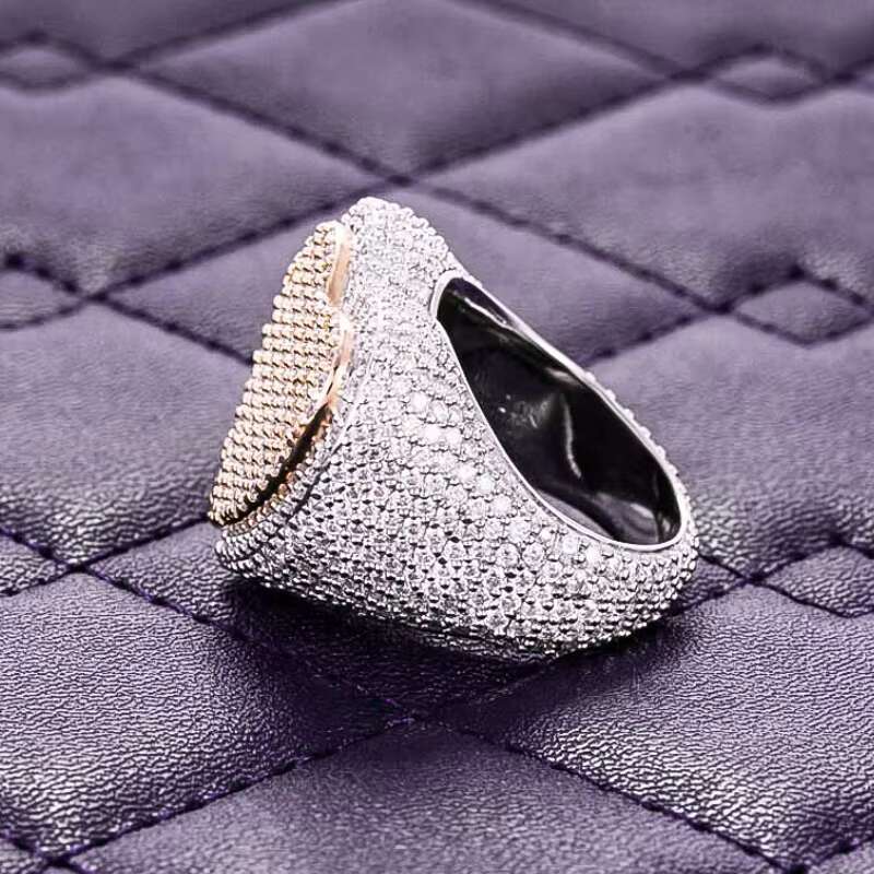 GRA Hip Hop Iced Out Bling 925 Sterling Silver Pass Diamond Tester VVS Two Tone Moissanite Heart Shaped Ring for Men New Design