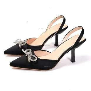New Free Shipping Designer Shoes 2025 Summer New High Heel Shoes For Women With Bow And Bright Decoration Pointed Baotou Fabric Face Thin Heels Sandal