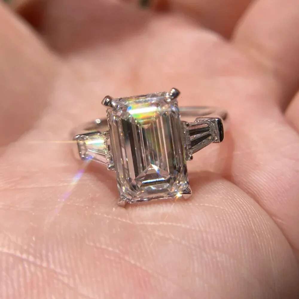 5/10CT Emerald Cut All Moissanite Engagement Ring for Women 3 Stone Sparking Diamond 925 Sterling Silver Jewelry GRA Certificate