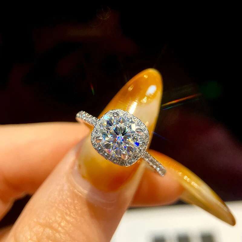 GRA 1ct Moissanite Diamond Simple Mini Square Ring for Women Engagement Real 925 Sterling Silver Luxury High Quality Jewelry