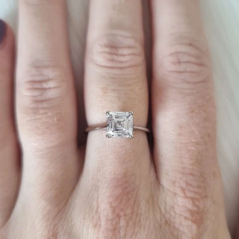 1CT Asscher Cut Moissanite Engagement Rings Lab Diamond Solitaire Ring for Women 925 Sterling Silver Wedding Band Jewelry Gifts