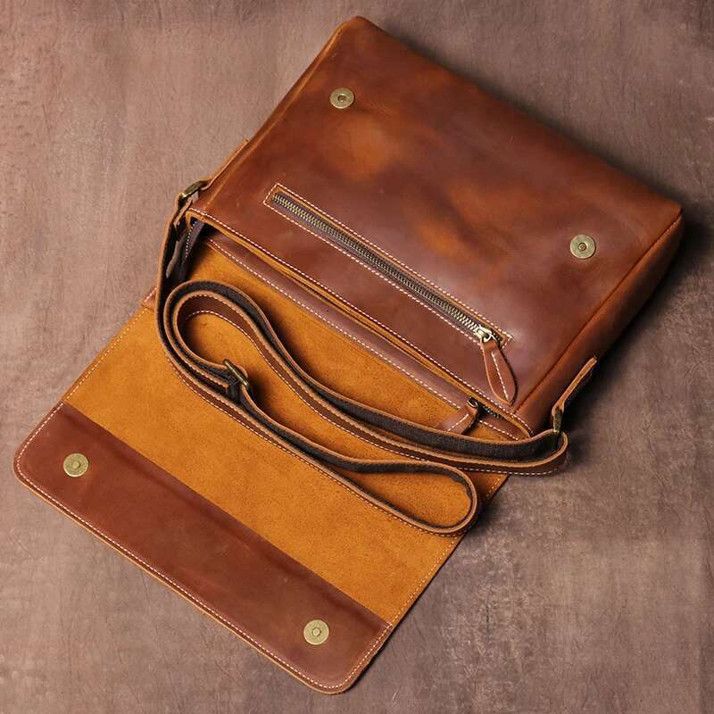 GURO Men's High Quality Genuine Leather Shoulder Vintage Flap Crazy Horse Cowhide Messenger Bag Daily Casual Crossbody Bags