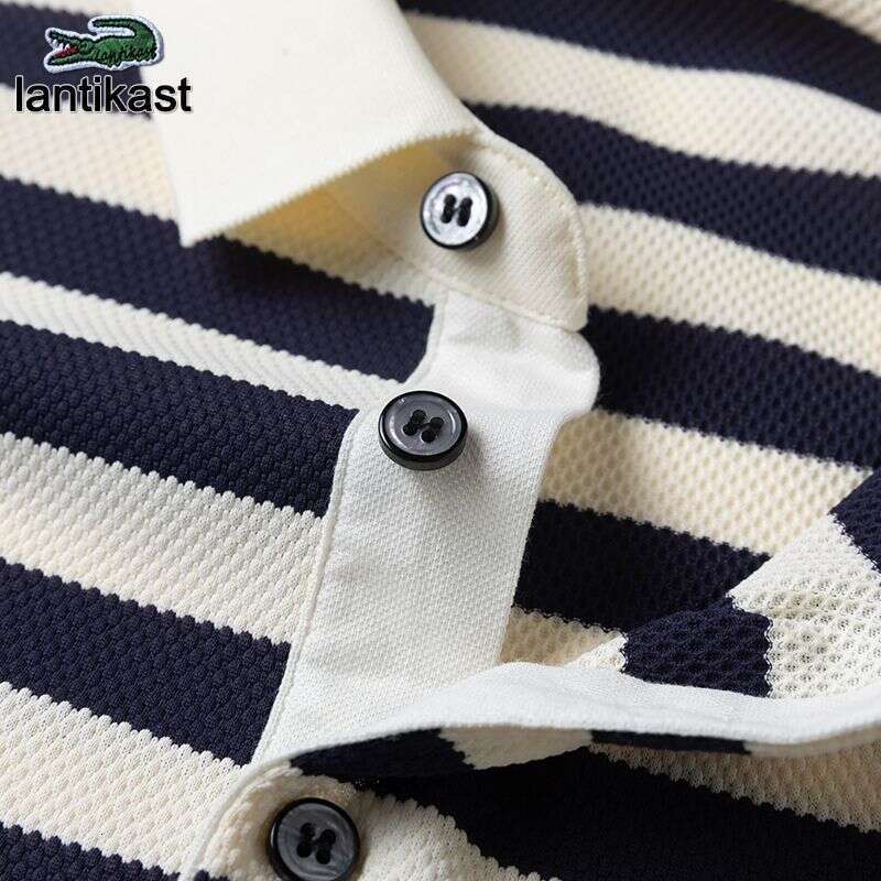 Noble Crocodile Polo Shirt Men's Summer Short Sleeve Striped Turn-down Collar Designer Handbag T-shirt Breathable Korean Style Top Youthful