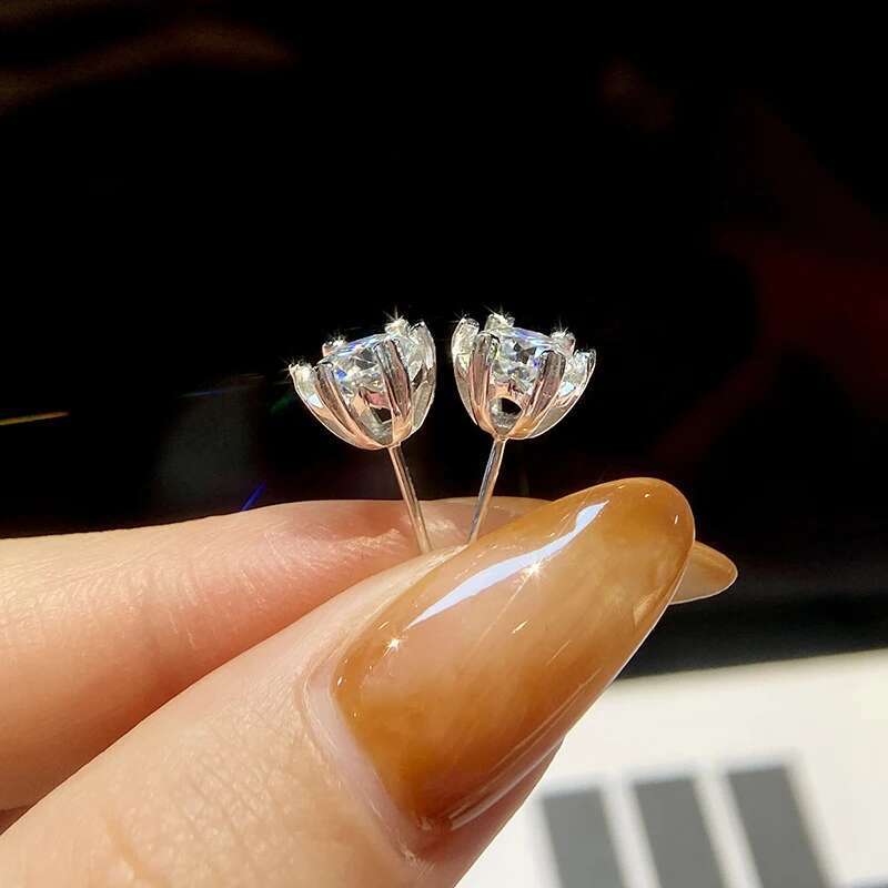 GRA 0.5-1CT Brilliant Snowflake Real Moissanite Diamond Stud Earrings For Women Real 925 Sterling Silver Wedding Fine Jewelry