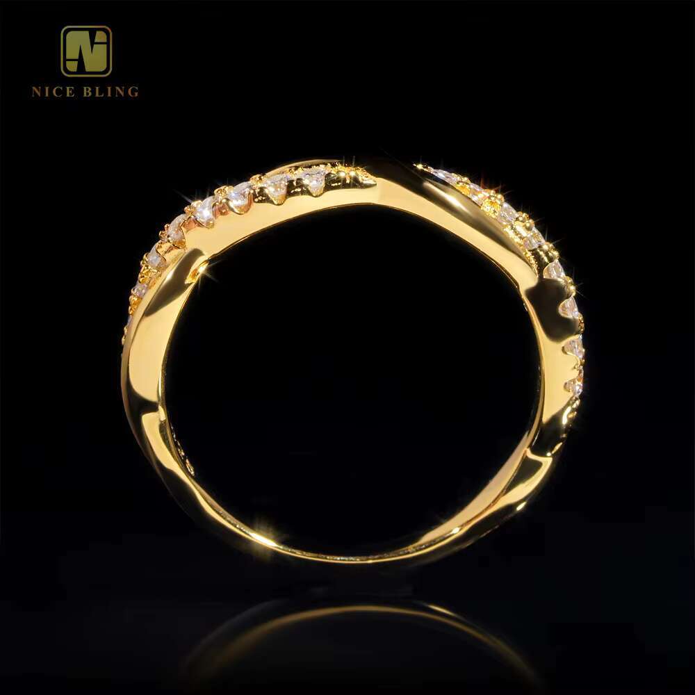 Unique Bridal Jewelry 925 Sterling Silver Moissanite Diamond Twist Rope Engagement Eternity Band Ring