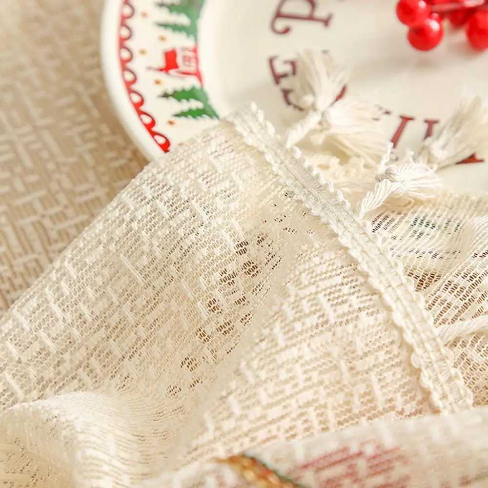 Christmas Lace Dining Table Mat Rectangle Tables Cover Christmas Tablecloths Fashion Tassels Decor Sweet Home Supplies Soft Fabric Cloths Y251113