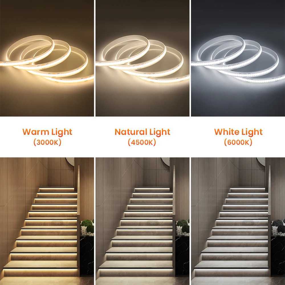 IP68 Waterproof COB Strip 12V 24V 320Leds/M RA90 3000K 4000K 6000K Home Garden Decor Flexible Ribbon Rope LED Light 1M 10M 20M W251112