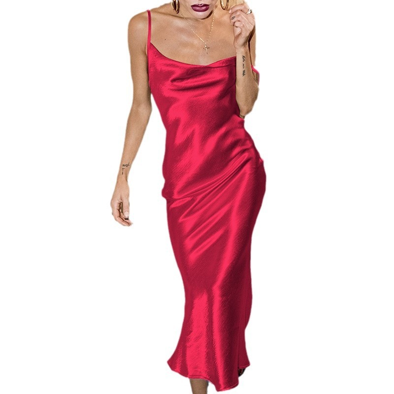 2025 Summer New Dress Strap Low Cut Sexy Strap Party Simple Long Dress