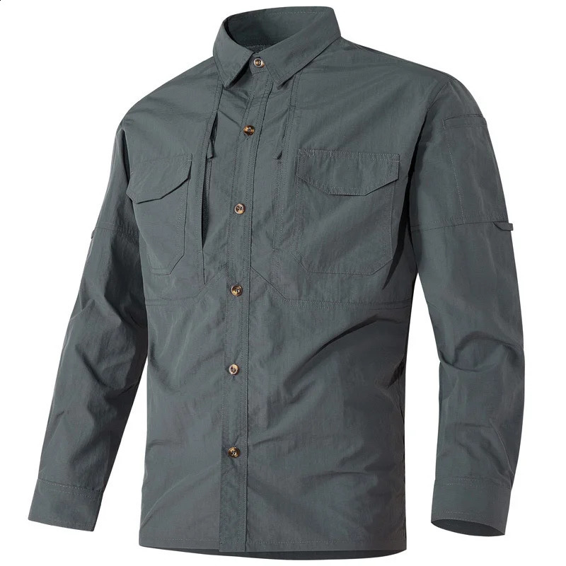 selling 6XL highquality tactical shirt mens outdoor combat multi pocket quick dry camping long sleeved shirt 250411