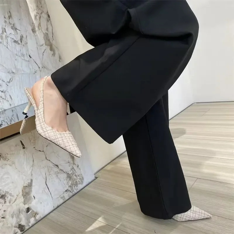 Fashion ed knitted platform heels for women pointed-toe party shoes comfortable large-size summer stiletto sandals 251110