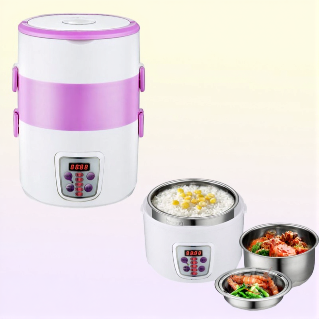Multifunction electric Rice Cooker smart Appointment 3 Layers mini stainless steel heating cook lunch box Container Steamer 220V 2