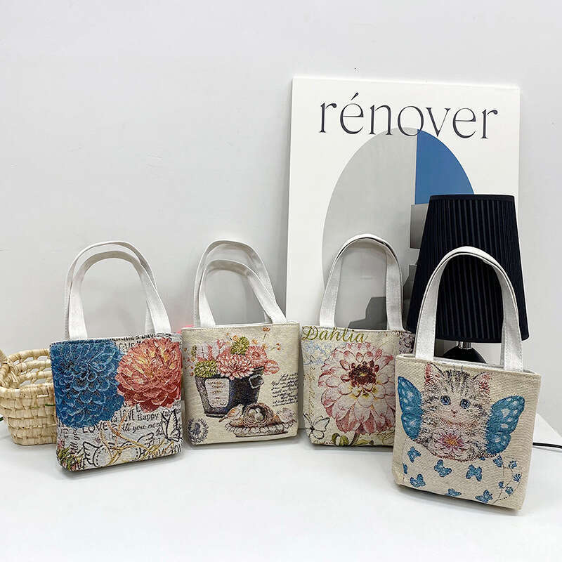 Golden double-sided embroidery small square ethnic casual canvas shoulder bag fashionable Chinese style printed handbag