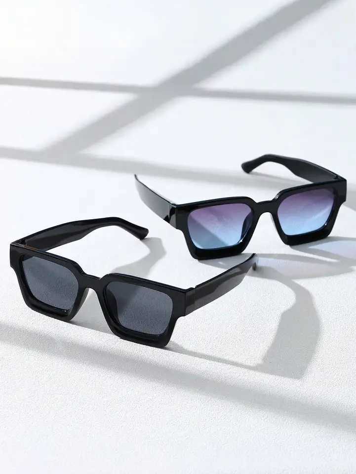 2PCS Plastic Fashion Rectangular Frame Women Sunglasses For Daily Life Men Eyewear Rave Party Daily Life Accessories.C250412