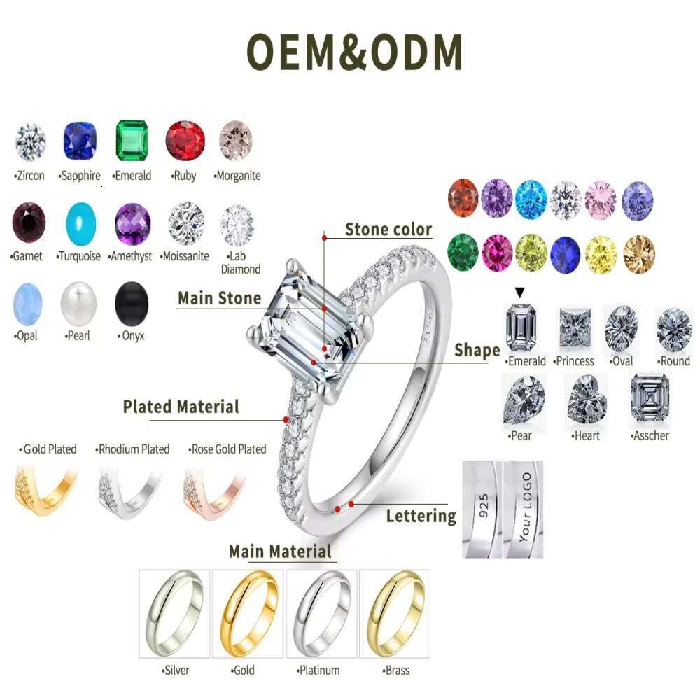 Moissanite Wedding Ring Women Classic Rhodium Plated Mossanite Engagement Promise Engagement Ring VVS D Moissanite Wedding Ring