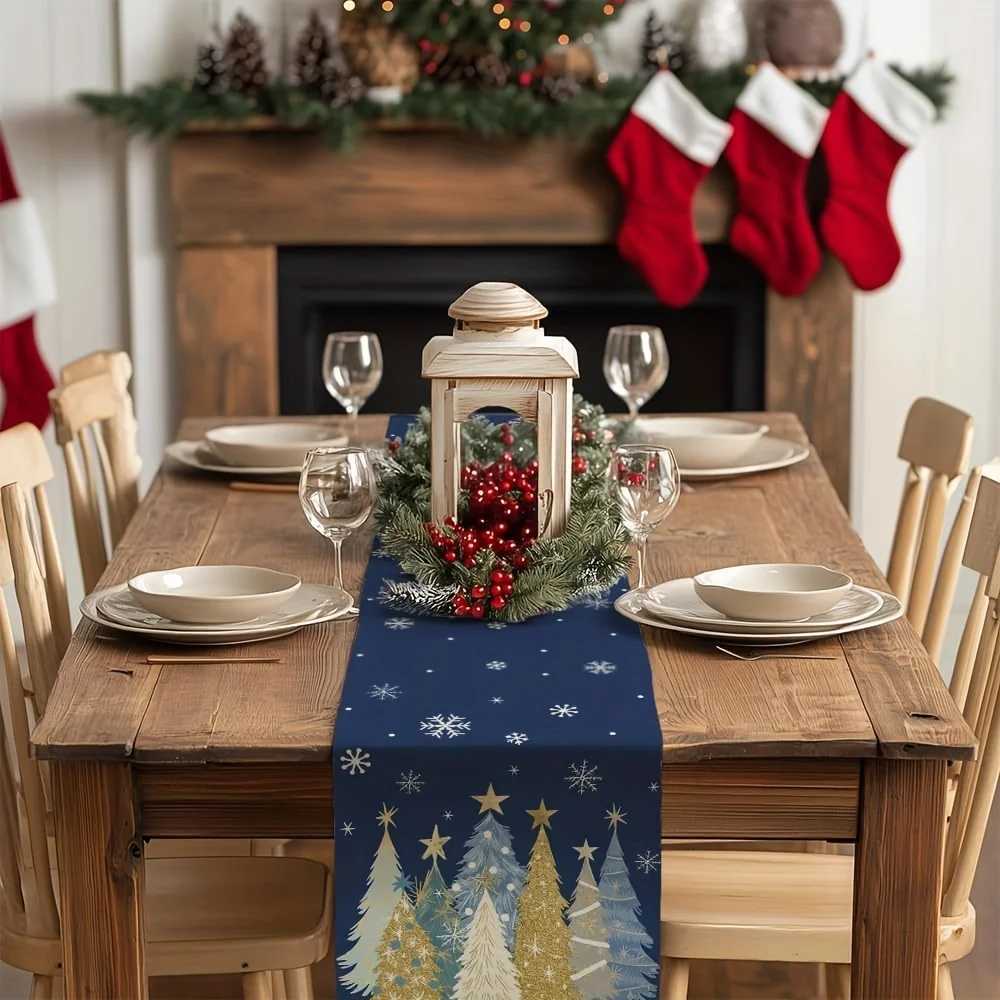Christmas Bohemian Christmas navy blue with gold Christmas tree snowflakes and stars graphic durable party farmhouse style holiday decorat Y251113