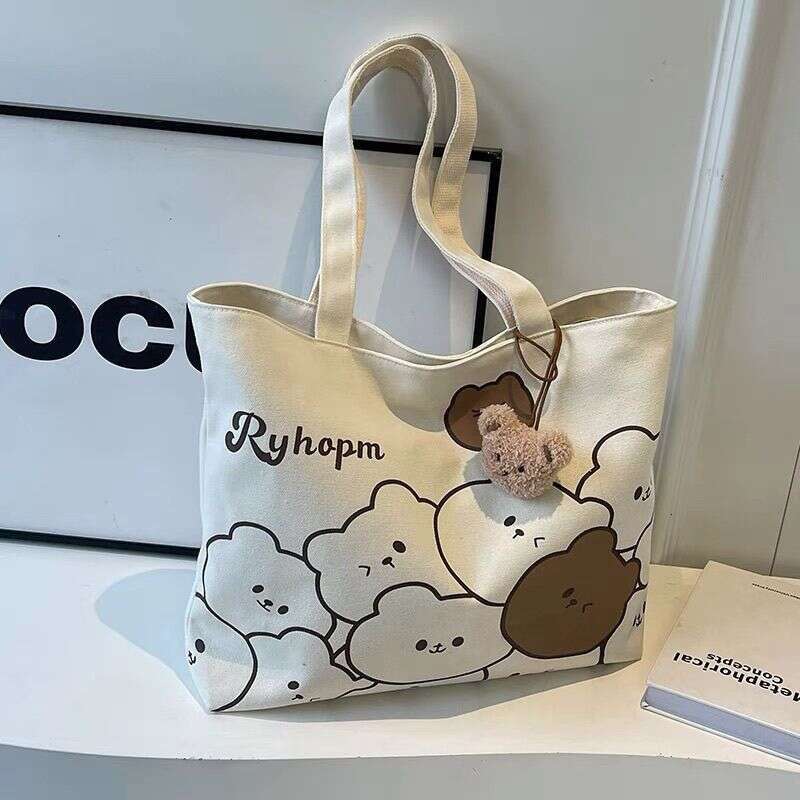 Commuting Cartoon Ins Single Shoulder Large Capacity Bag Tote Versatile Student Classroom Canvas Handbag