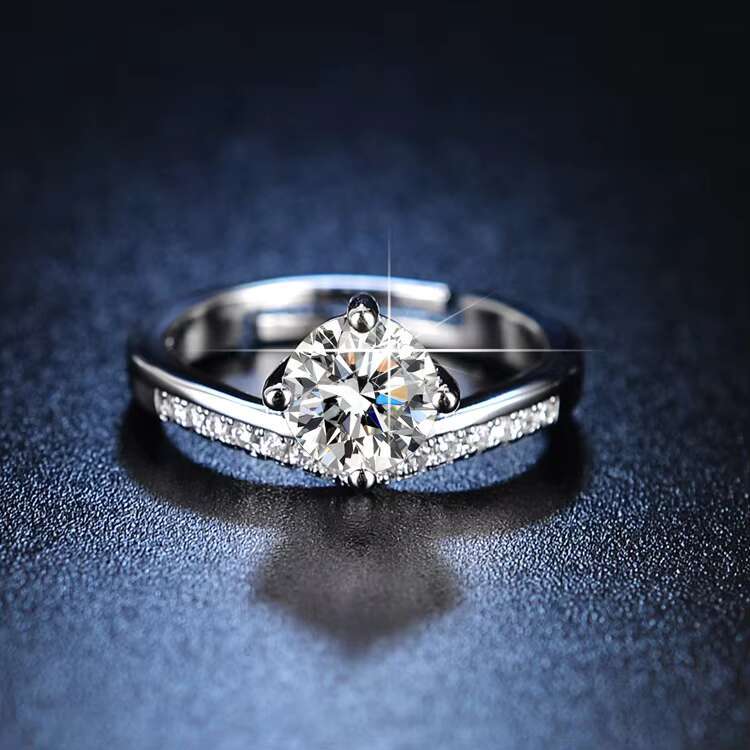 Classic Silver Opening Engagement Moissanite Zircon Ring 1 CT Diamond Wedding Band Rings for Women