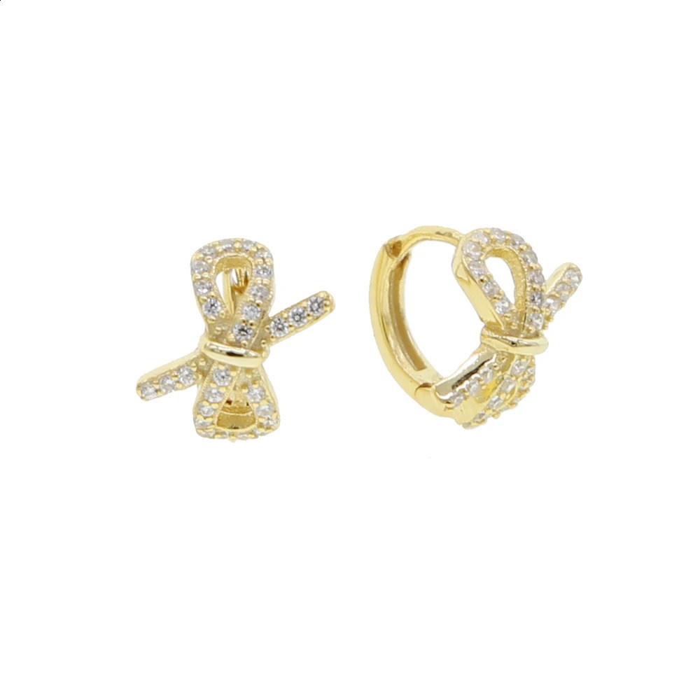 Real silver mini ring earrings with Cz ribbon shaped circular earrings suitable for women round knot small silver 925 jewelry pendant boat 250409