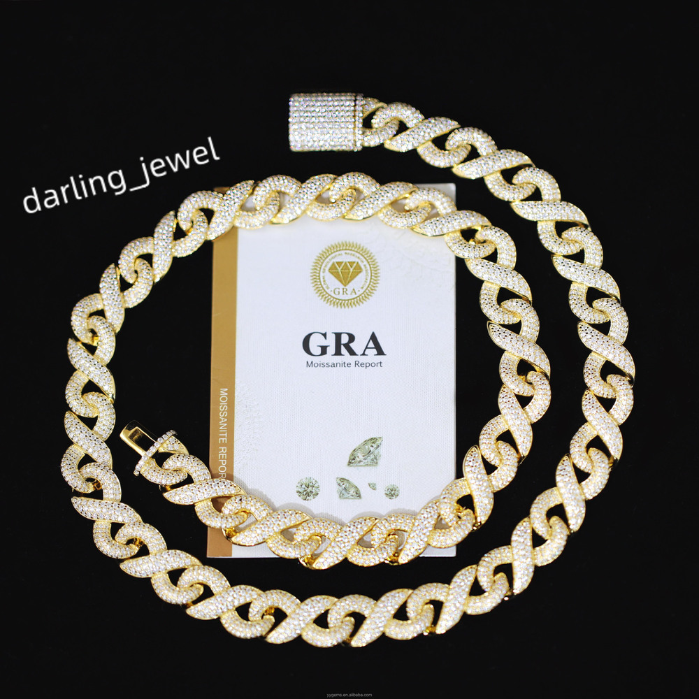 Hot Selling Hip Hop Chain 13mm Wide 925 Silver Necklace D/VVS Moissanite Necklace Iced Out Cuban Link Chain