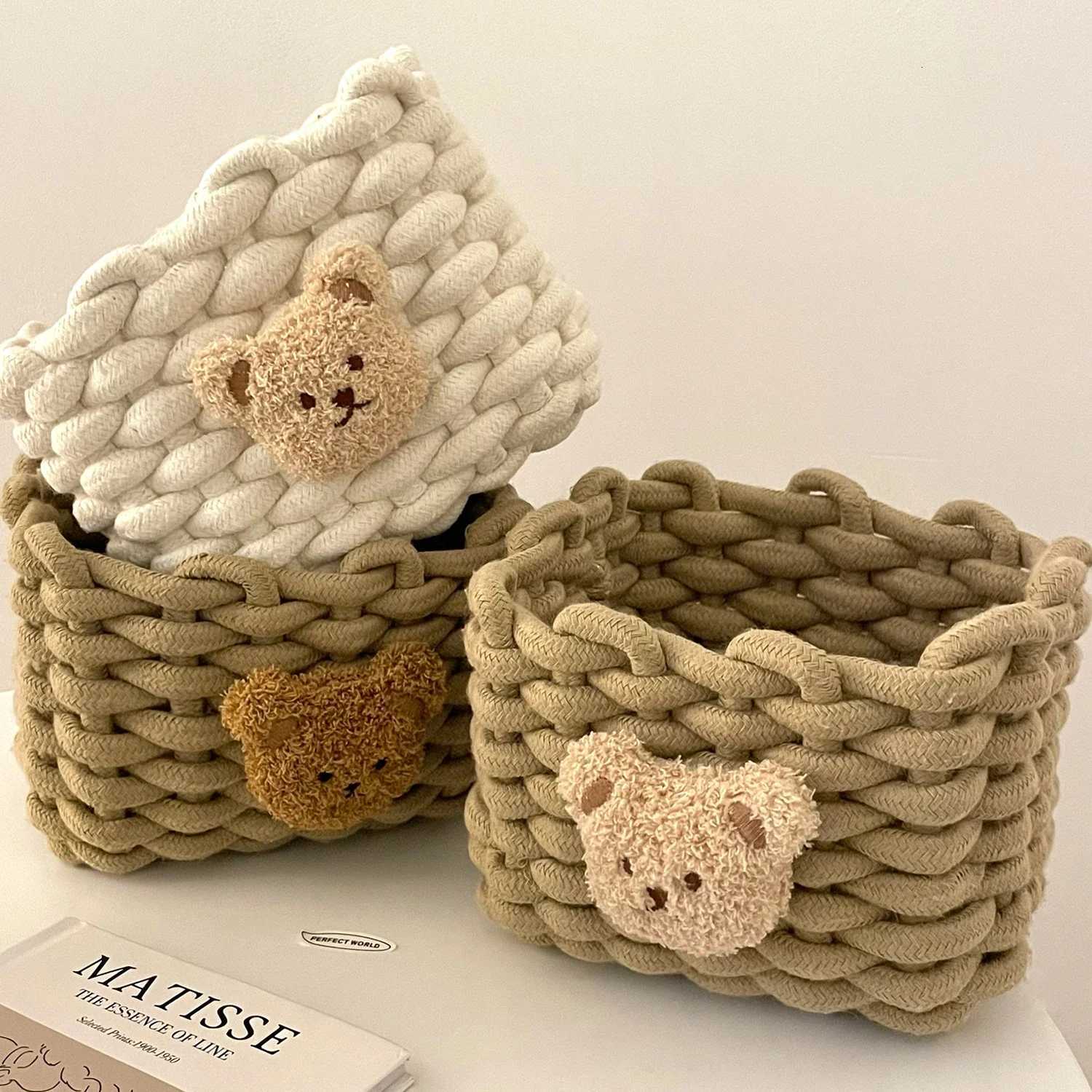 Handmade Woven Cotton Rope Storage Basket Cartoon s Little Bear Desktop Organizer Sundries Storage Box Y251112