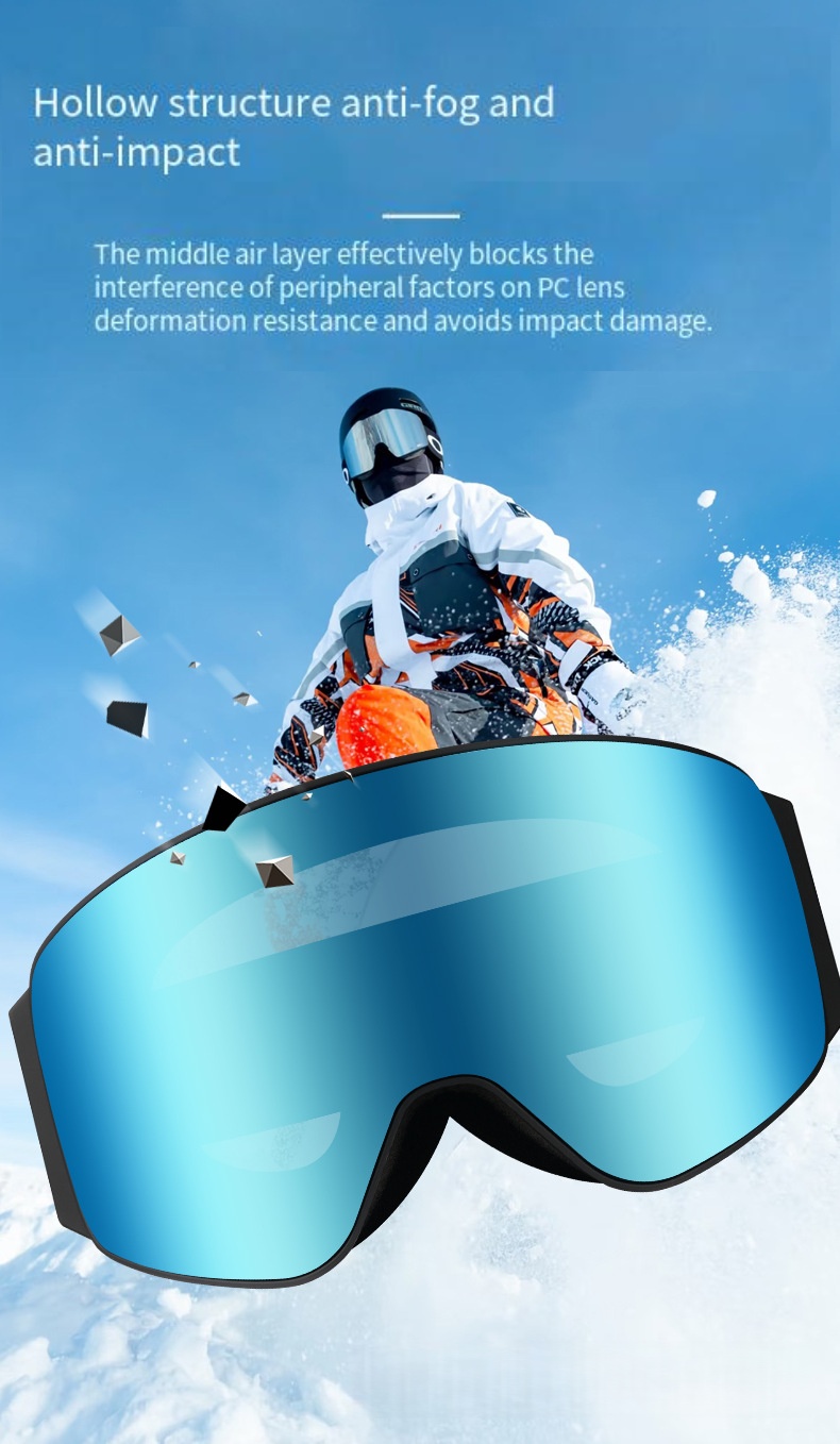 New magnetic anti-fog ski goggles, double-layer cylindrical quick-release lenses, UV protection snow sports goggles