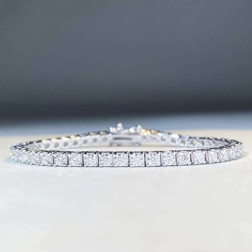 Hip Hop Jewelry 925 Sterling 10K/14K Plated Silver VVS Moissanite Iced Out Tennis Chain Bracelet