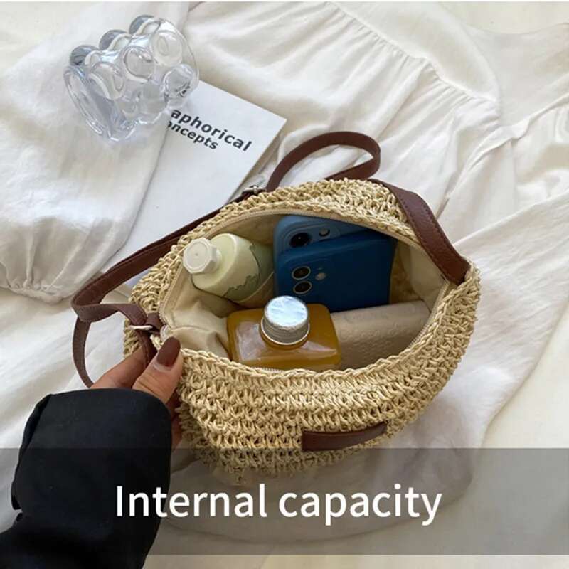 Handmade Beach Bag Knitted Purses And Handbags Women Shoulder Bags Straw Woven Side For Ladies Woman Handbag Beach Bag Kq1