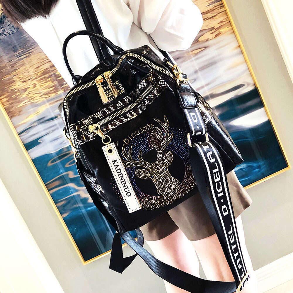 Backpack texture backpack fashion trend new soft leather hot diamond three purpose single shoulder bag