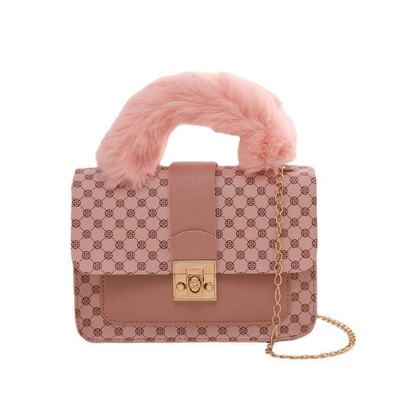 Plush small square 2023 ladies fashion handbag chain printed crossbody bag