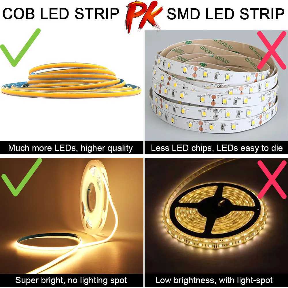 5M LED Strip Light 12V 24V COB LED Strip High Density Flexible Dimmable LED Tape Red/Yellow/Green/Pink/Blue/Cool Blue/Warm White W251112