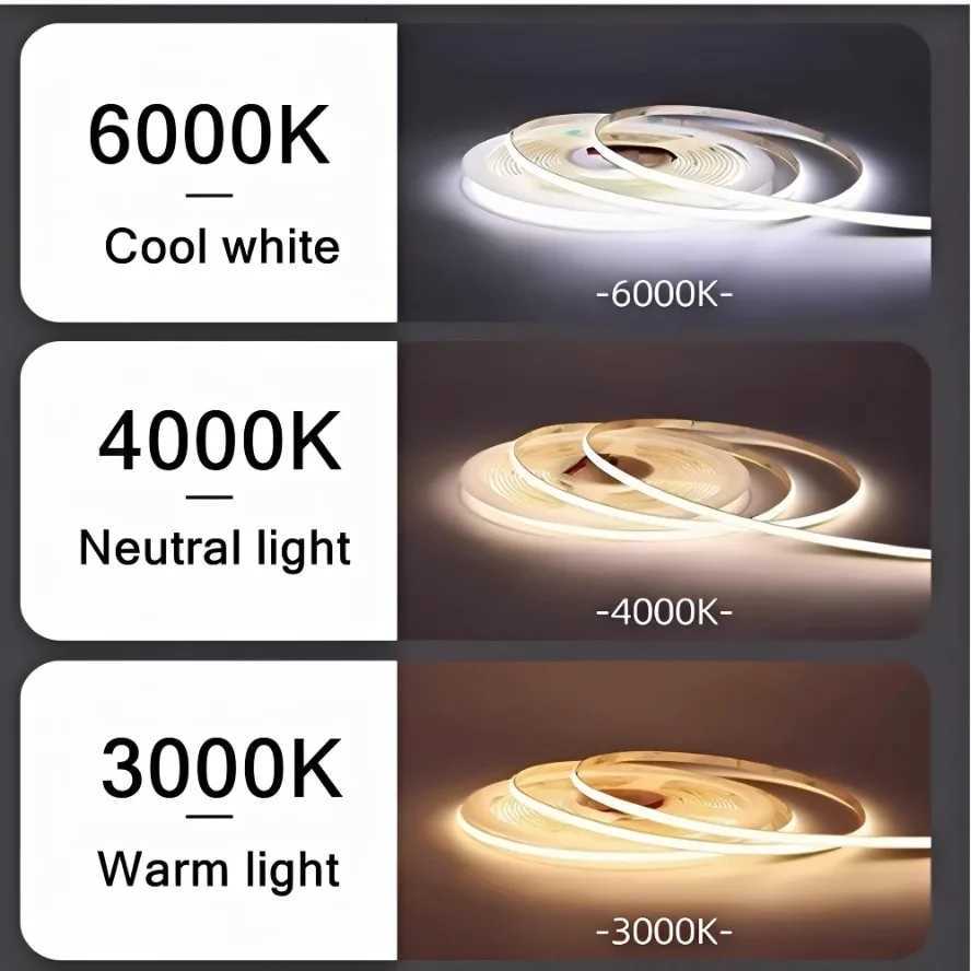 3MM Ultra Thin COB LED Strip 5V Colorful Dimmable 3000K 4000K 6000K High Density Flexible Light 400LEDs for DIY Home Decor Lamp W251112