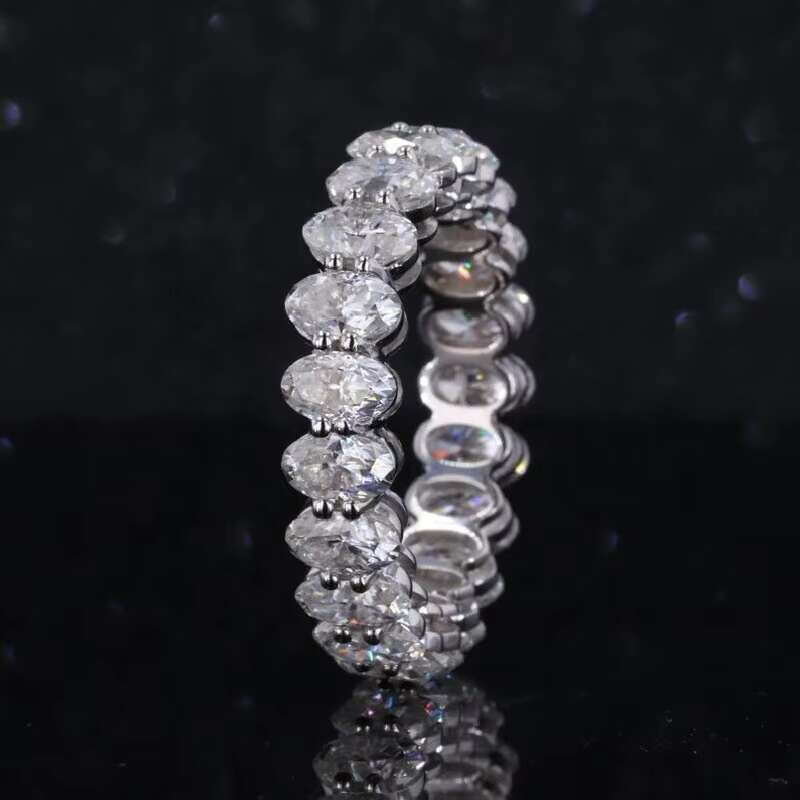 14K Solid White Gold Stunning Moissanite Wedding Band Full Eternity Oval Moissanite Ring for Women